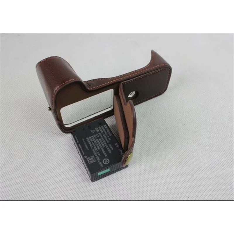 Genuine Leather Half Bottom Camera Protection Shell for Canon EOS 200D - Coffee