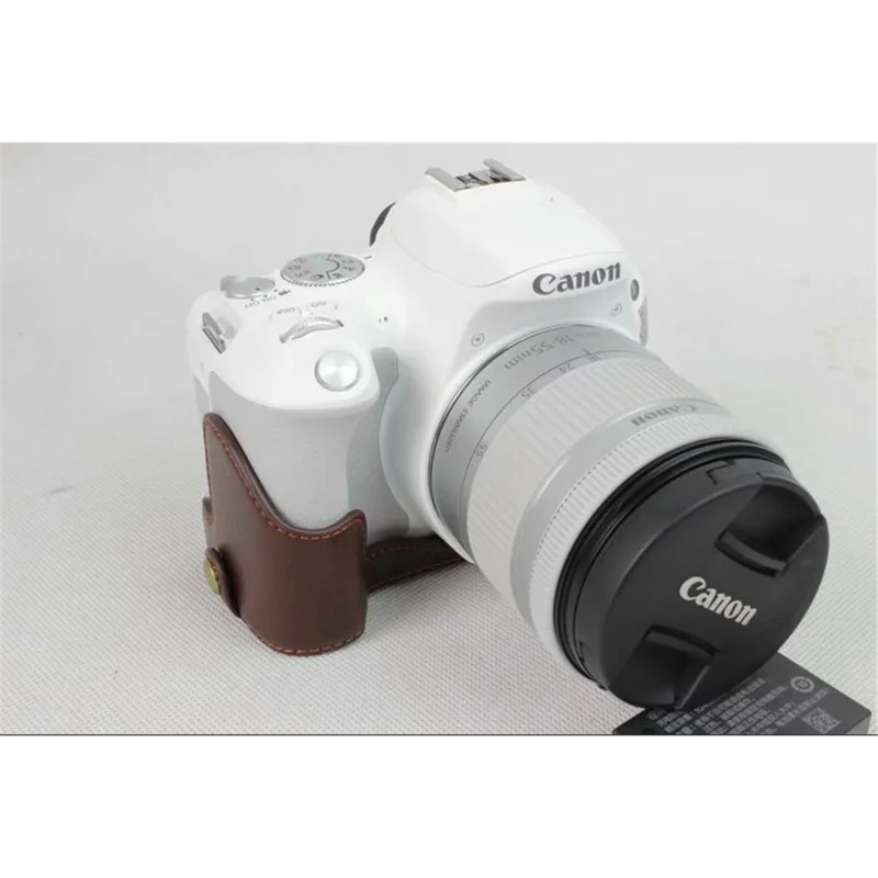 Genuine Leather Half Bottom Camera Protection Shell for Canon EOS 200D - Coffee