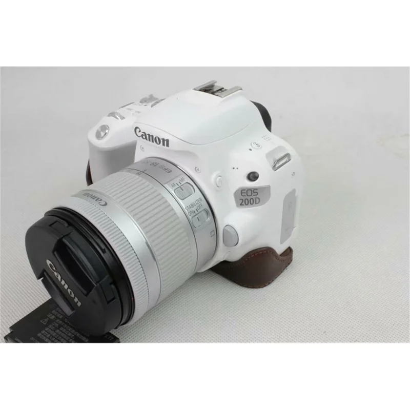 Genuine Leather Half Bottom Camera Protection Shell for Canon EOS 200D - Coffee