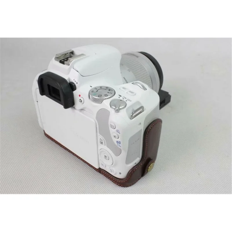 Genuine Leather Half Bottom Camera Protection Shell for Canon EOS 200D - Coffee