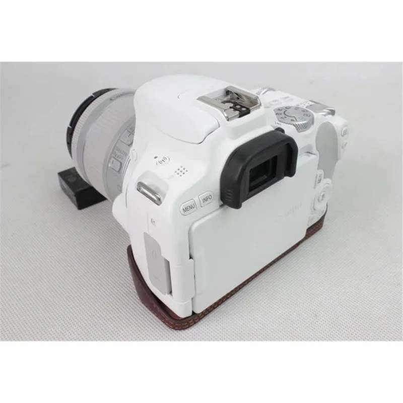 Genuine Leather Half Bottom Camera Protection Shell for Canon EOS 200D - Coffee