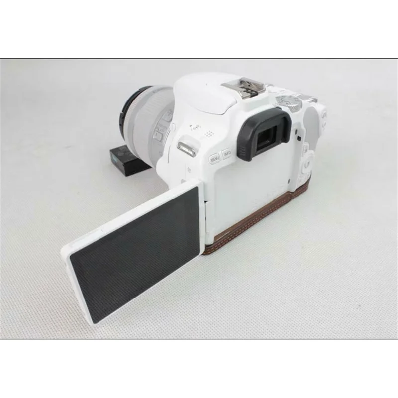 Genuine Leather Half Bottom Camera Protection Shell for Canon EOS 200D - Coffee