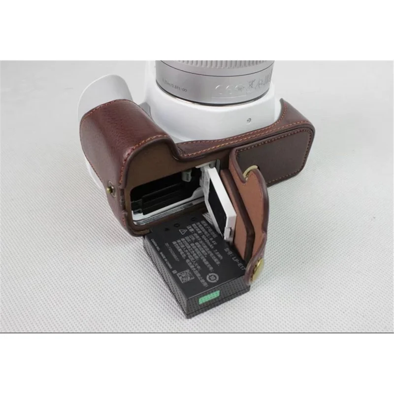 Genuine Leather Half Bottom Camera Protection Shell for Canon EOS 200D - Coffee