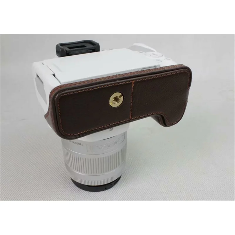 Genuine Leather Half Bottom Camera Protection Shell for Canon EOS 200D - Coffee