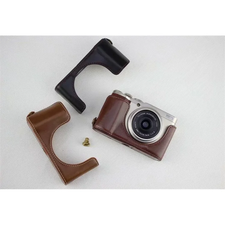 Pochete Protetora de Câmera de Couro de Poliuretano para Câmera Compacta Digital Fujifilm XF10 - Preto