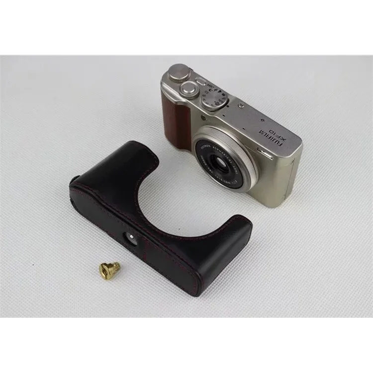 Pochete Protetora de Câmera de Couro de Poliuretano para Câmera Compacta Digital Fujifilm XF10 - Preto