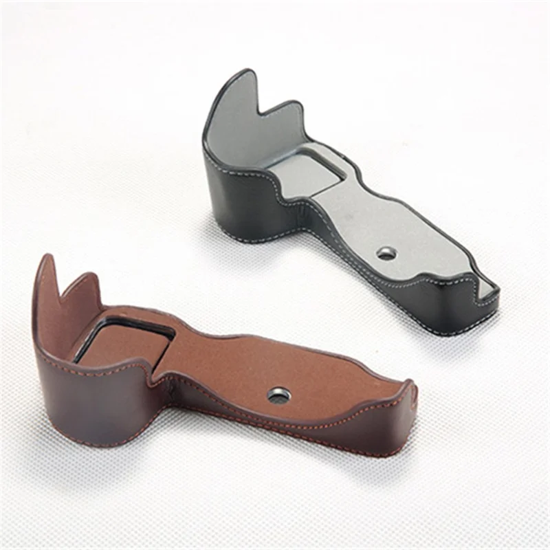 Para Nikon Z7 Case de Protección de la Cámara de Media Parte Inferior de Cuero Genuino Con Correa - Marrón