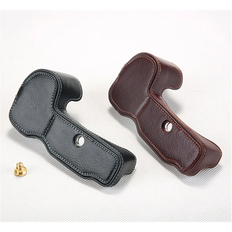 Para Nikon Z7 Case de Protección de la Cámara de Media Parte Inferior de Cuero Genuino Con Correa - Marrón