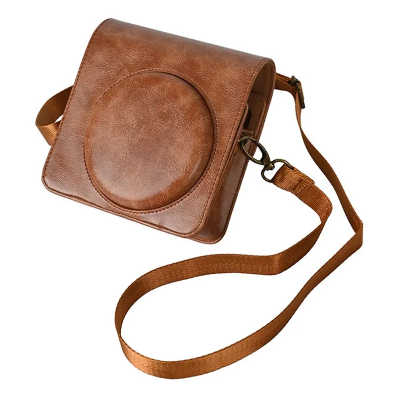 PU Leather Camera Protection Case + Strap for Fujifilm Instax Square SQ6 - Brown