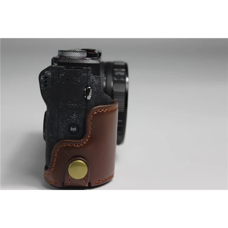 Étui semi-rigide en cuir PU avec dragonne pour Canon PowerShot G5 X Mark II - Café