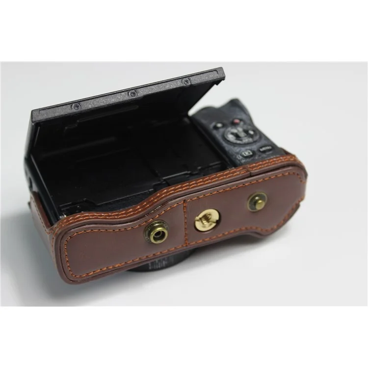 Étui semi-rigide en cuir PU avec dragonne pour Canon PowerShot G5 X Mark II - Café