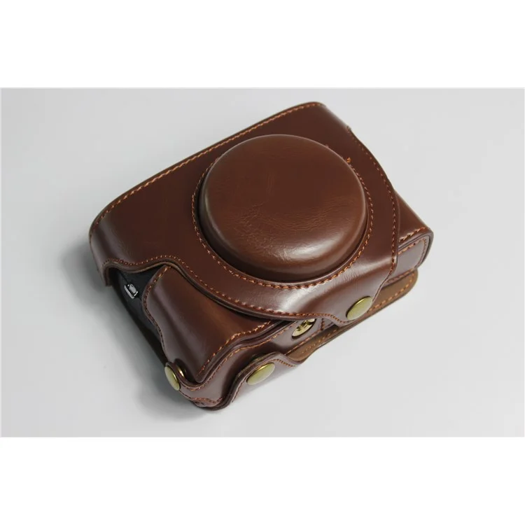 Étui semi-rigide en cuir PU avec dragonne pour Canon PowerShot G5 X Mark II - Café