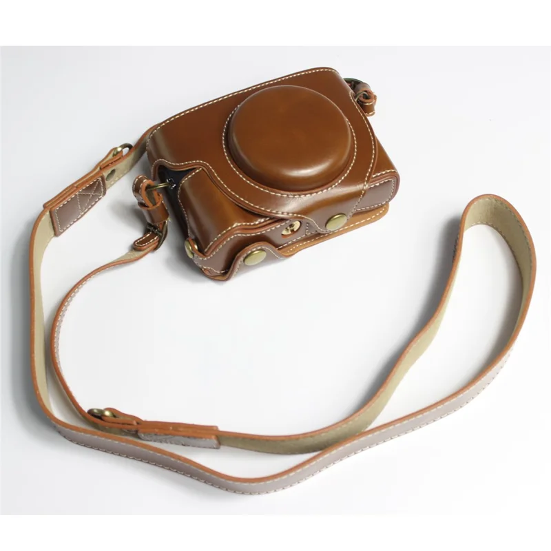 PU Leather Half Camera Case Bag with Strap for Canon PowerShot G5 X Mark II - Brown