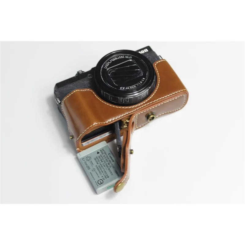 PU Leather Half Camera Case Bag with Strap for Canon PowerShot G5 X Mark II - Brown
