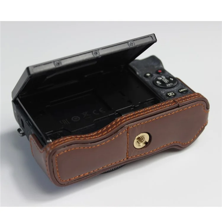 PU Leather Half Camera Case Bag Cover Protector for Canon PowerShot G7 X Mark II - Coffee