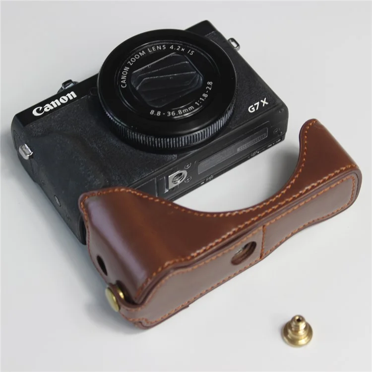 PU Leather Half Camera Case Bag Cover Protector for Canon PowerShot G7 X Mark II - Coffee