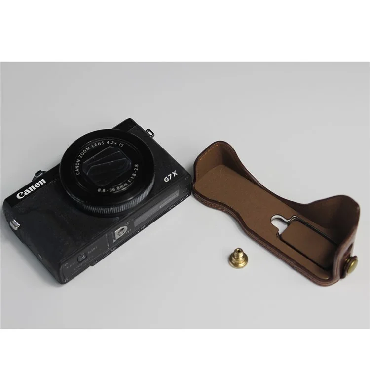 PU Leather Half Camera Case Bag Cover Protector for Canon PowerShot G7 X Mark II - Coffee