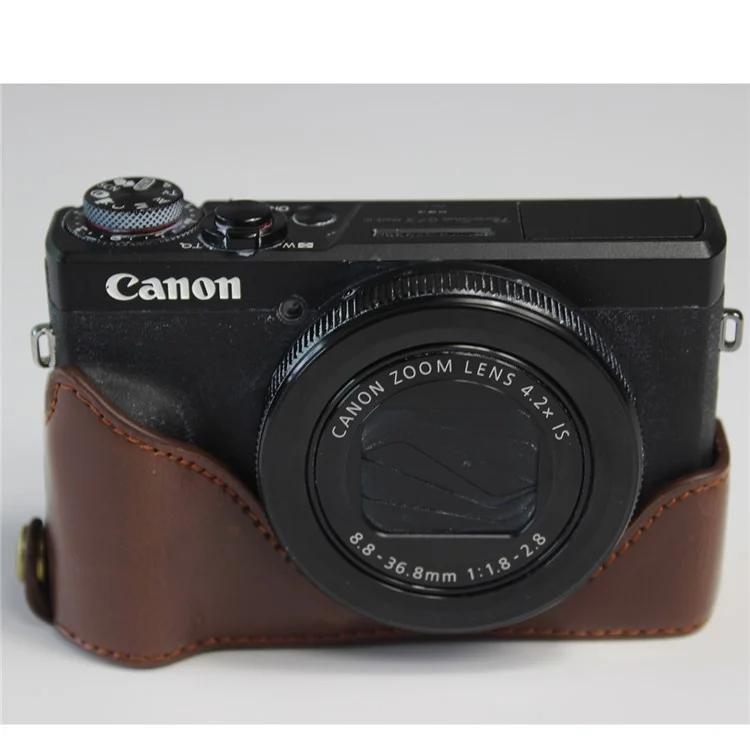 PU Leather Half Camera Case Bag Cover Protector for Canon PowerShot G7 X Mark II - Coffee