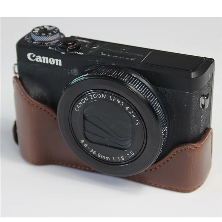 PU Leather Half Camera Case Bag Cover Protector for Canon PowerShot G7 X Mark II - Coffee