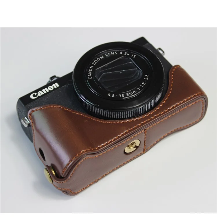 PU Leather Half Camera Case Bag Cover Protector for Canon PowerShot G7 X Mark II - Coffee
