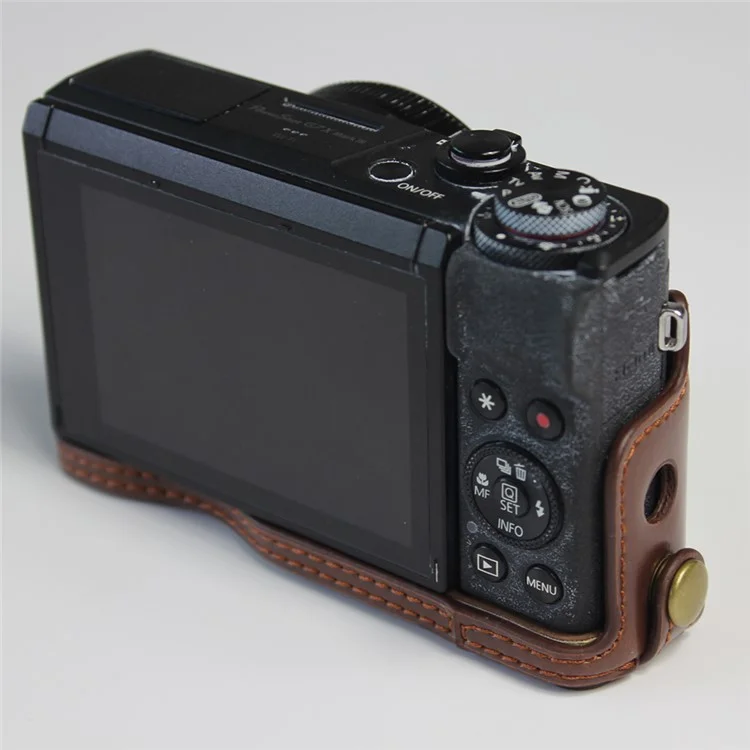 PU Leather Half Camera Case Bag Cover Protector for Canon PowerShot G7 X Mark II - Coffee