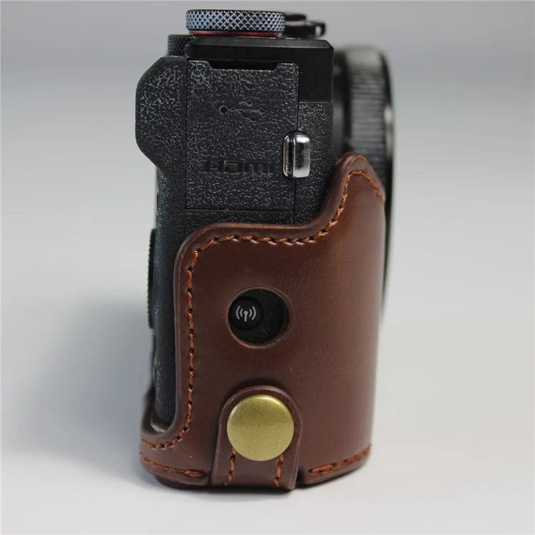 PU Leather Half Camera Case Bag Cover Protector for Canon PowerShot G7 X Mark II - Coffee