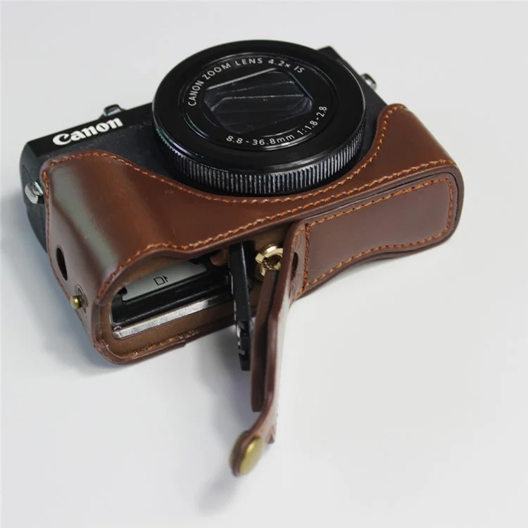 PU Leather Half Camera Case Bag Cover Protector for Canon PowerShot G7 X Mark II - Coffee