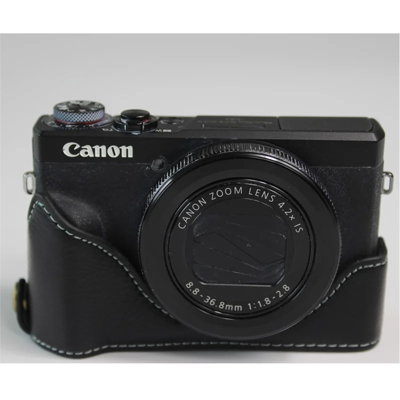 Genuine Leather Half Camera Case Bag Cover Protector for Canon PowerShot G7 X Mark III - Black