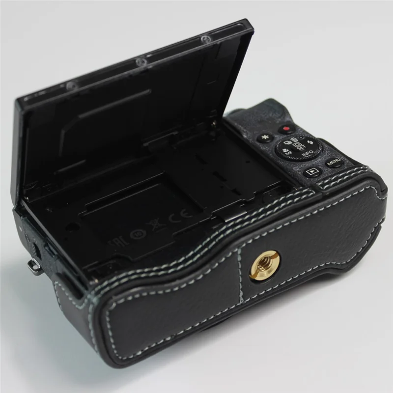 Genuine Leather Half Camera Case Bag Cover Protector for Canon PowerShot G7 X Mark III - Black