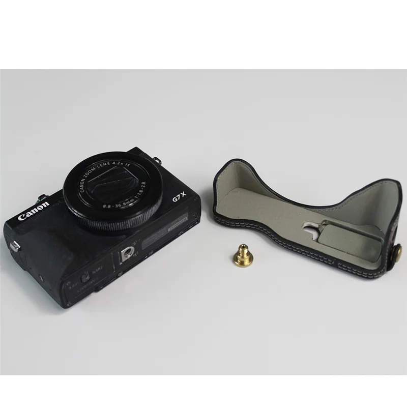 Genuine Leather Half Camera Case Bag Cover Protector for Canon PowerShot G7 X Mark III - Black