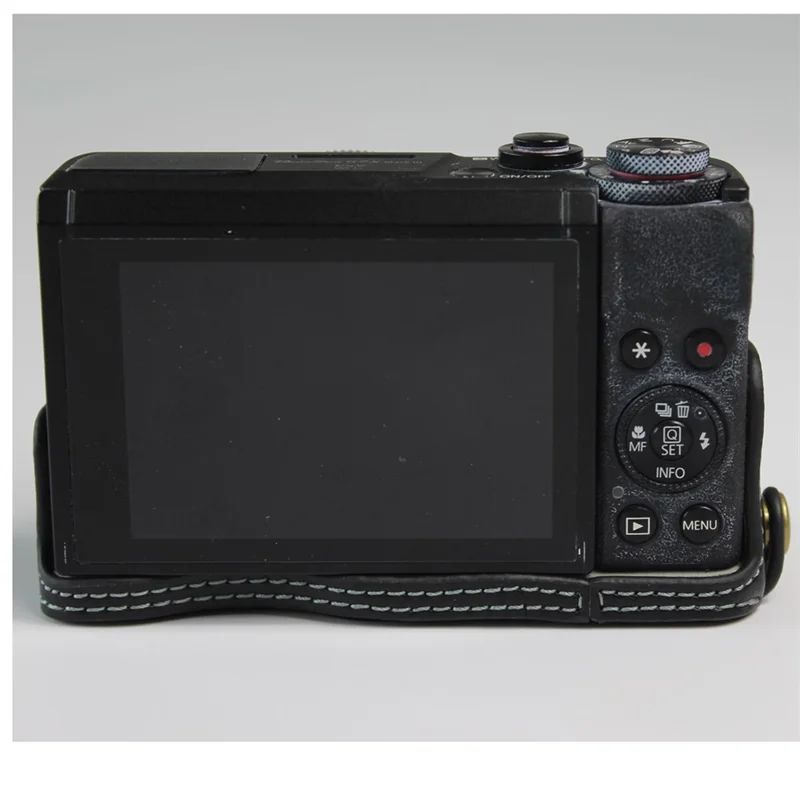Genuine Leather Half Camera Case Bag Cover Protector for Canon PowerShot G7 X Mark III - Black