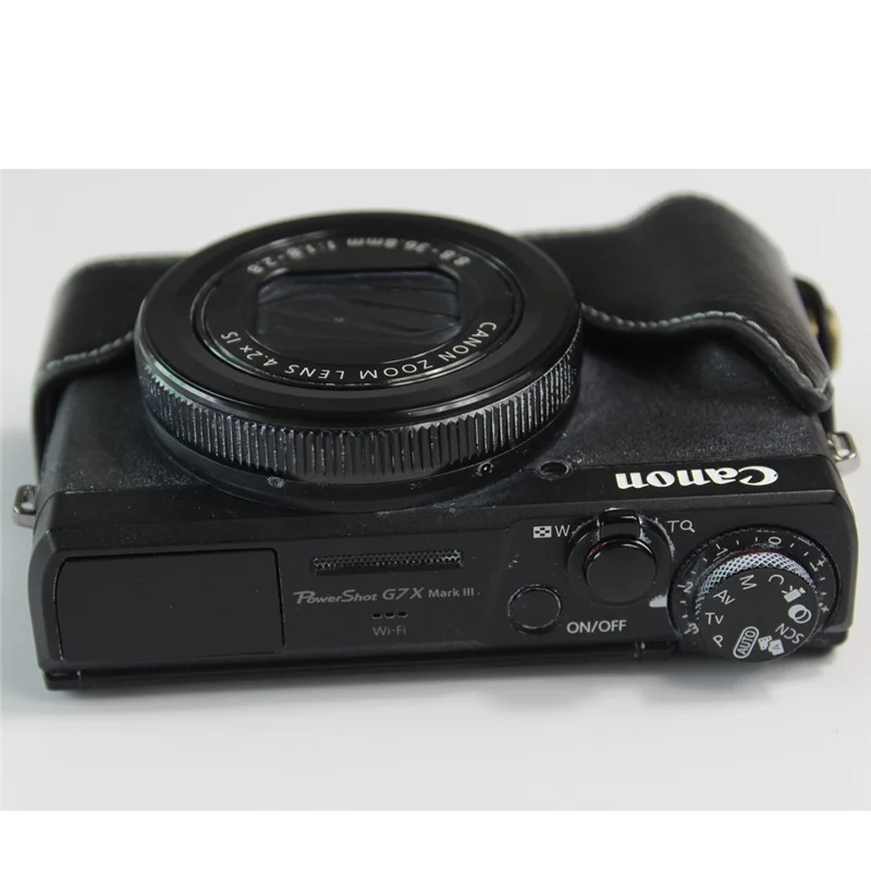 Genuine Leather Half Camera Case Bag Cover Protector for Canon PowerShot G7 X Mark III - Black