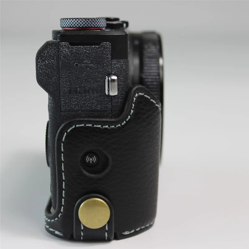 Genuine Leather Half Camera Case Bag Cover Protector for Canon PowerShot G7 X Mark III - Black