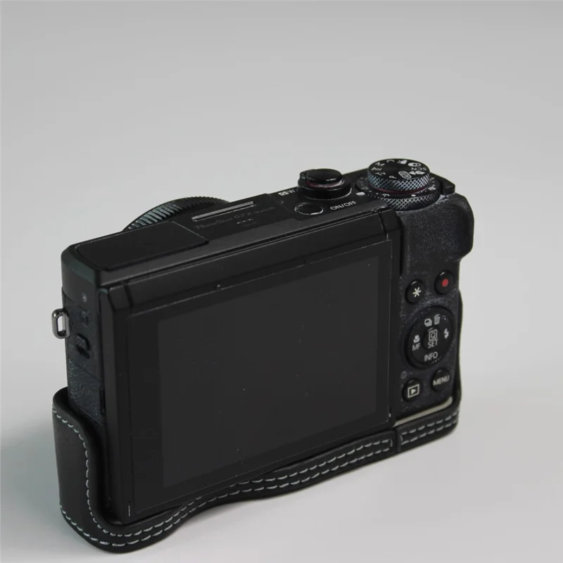 Genuine Leather Half Camera Case Bag Cover Protector for Canon PowerShot G7 X Mark III - Black