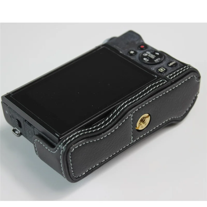 Genuine Leather Half Camera Case Bag Cover Protector for Canon PowerShot G7 X Mark III - Black