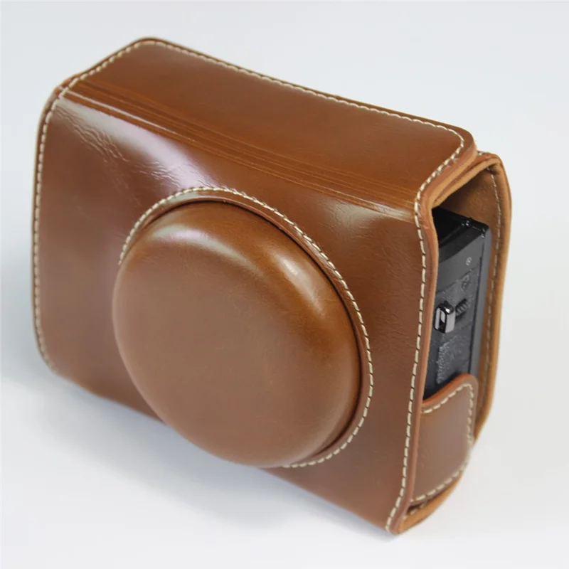 PU Leather Half Camera Case Bag with Strap for Canon PowerShot G7 X Mark III - Brown