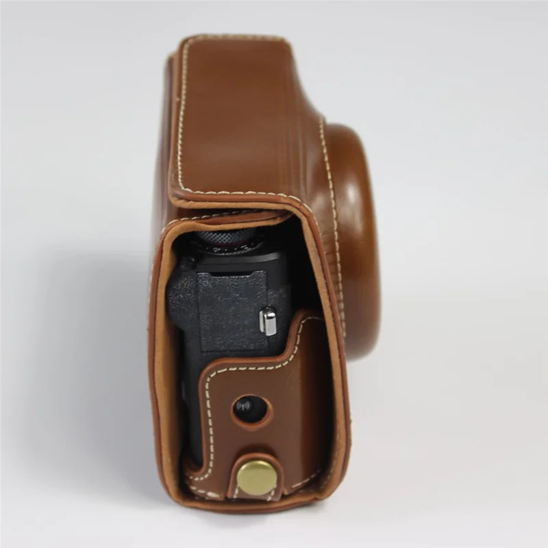 PU Leather Half Camera Case Bag with Strap for Canon PowerShot G7 X Mark III - Brown