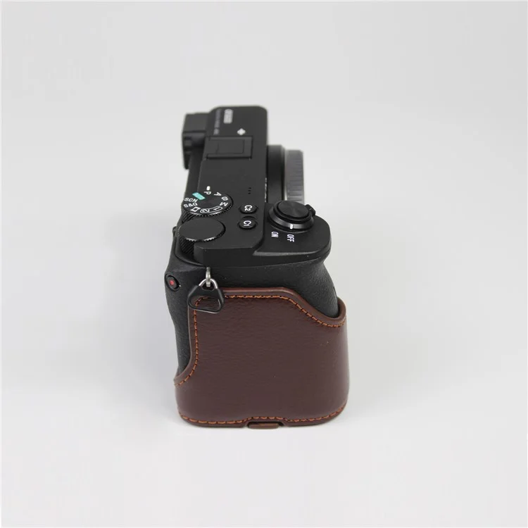 Genuine Leather Camera Protection Base Protection Semi-case For Sony A6600 - Café