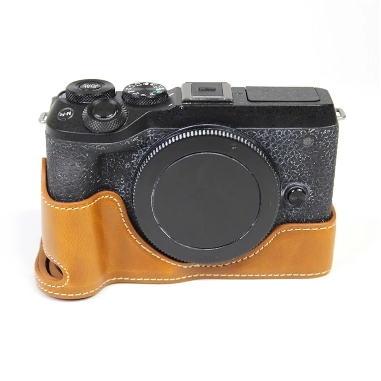 Genuine Leather Camera Protection Base Protection Semi-Case for Canon EOS M6 Mark II /EOS M6II - Brown