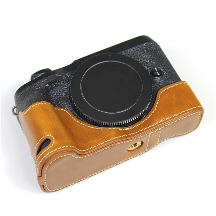 Genuine Leather Camera Protection Base Protection Semi-Case for Canon EOS M6 Mark II /EOS M6II - Brown