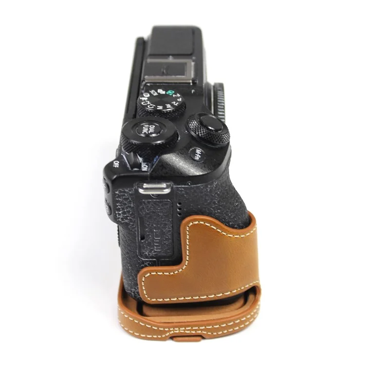 Genuine Leather Camera Protection Base Protection Semi-Case for Canon EOS M6 Mark II /EOS M6II - Brown