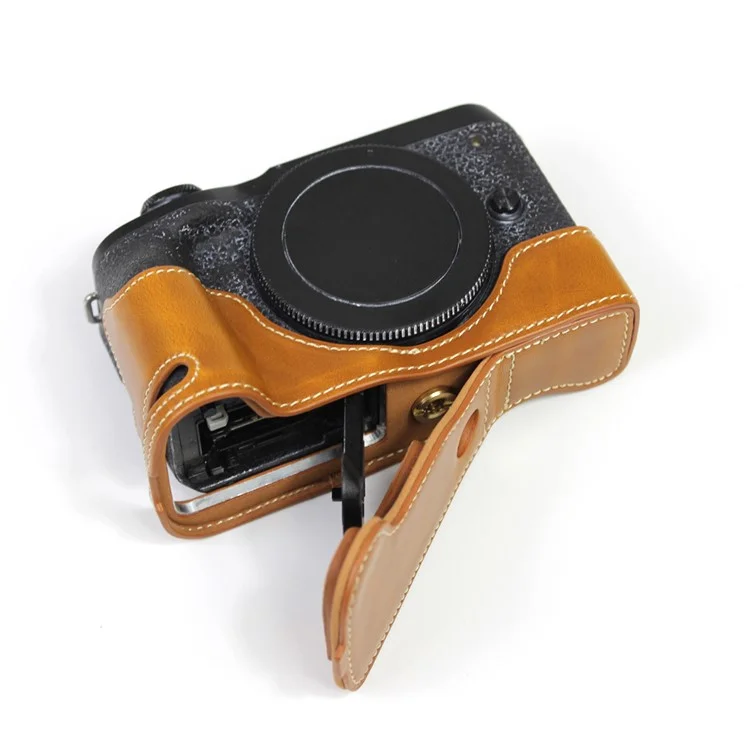 Genuine Leather Camera Protection Base Protection Semi-Case for Canon EOS M6 Mark II /EOS M6II - Brown