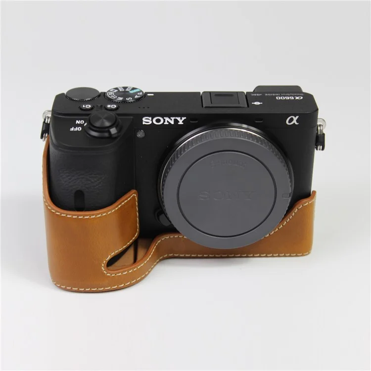 PU Camera de Cuero Protección de Protección Base Semitre Para Sony A6600 - Marrón