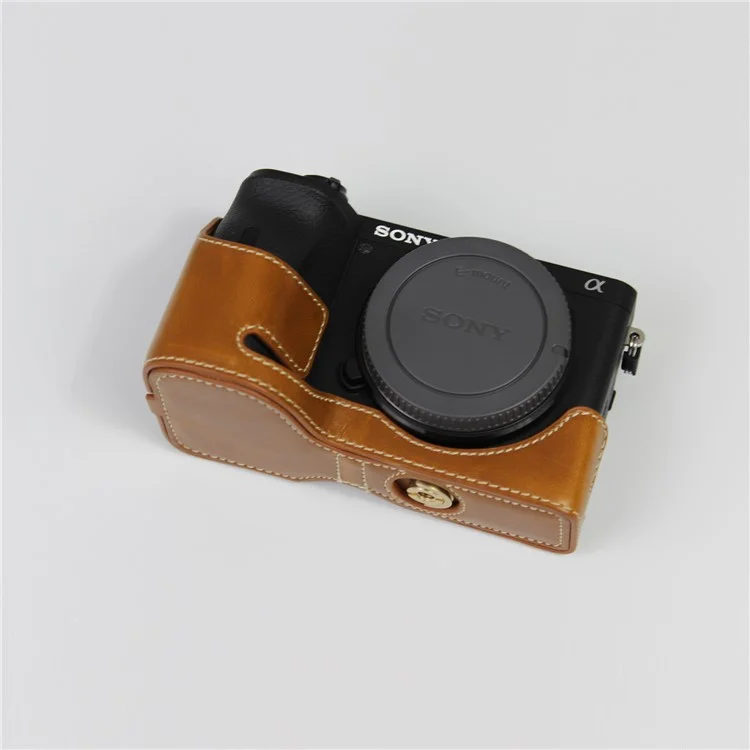 PU Camera de Cuero Protección de Protección Base Semitre Para Sony A6600 - Marrón