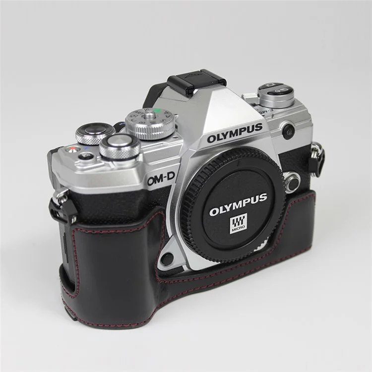 Half Camera PU Leather Protective Shell for Olympus E-M5 Mark III / OM-5 - Black