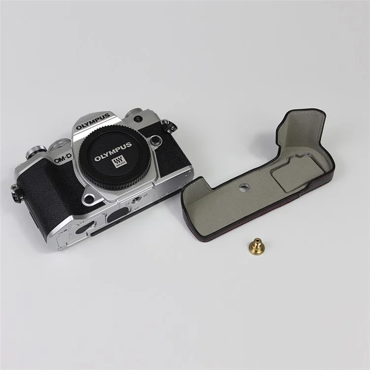 Half Camera PU Leather Protective Shell for Olympus E-M5 Mark III / OM-5 - Black