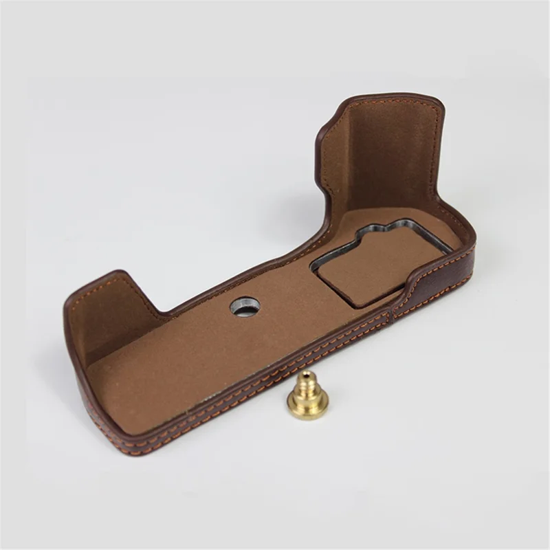 Genuine Leather Half Bottom Camera Protective Case Bag for for Olympus E-M5 Mark III / OM-5 - Brown
