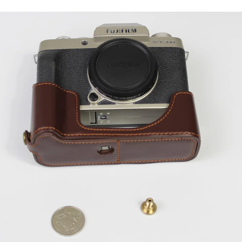 Original læder kamera halvkapsel til Fujifilm Fuji X-T200/XT200 - Kaffe