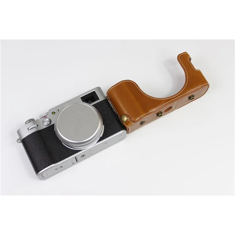 PU Leather Half Camera Case Bag Protector for Fujifilm Fuji X100V - Brown