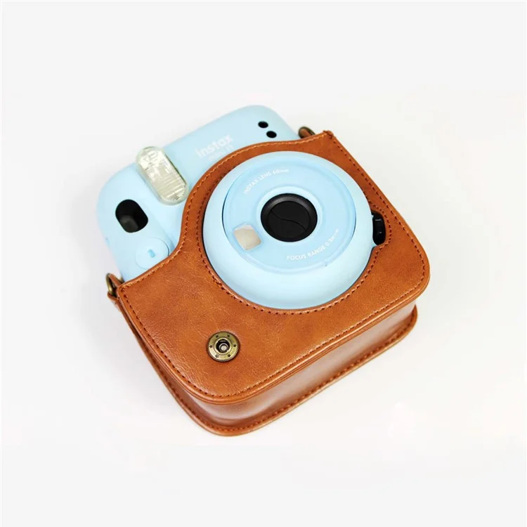 PU Leather Protective Case Cover with Shoulder Strap for Fujifilm Instax Mini 11 - Brown